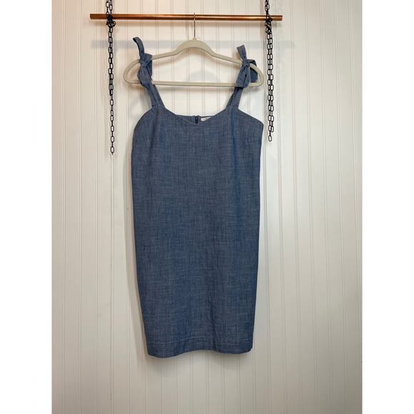 J. Crew Blue Chambray Cotton V-Neck Tie Strap Mini Dress Size M - Picture 1 of 5